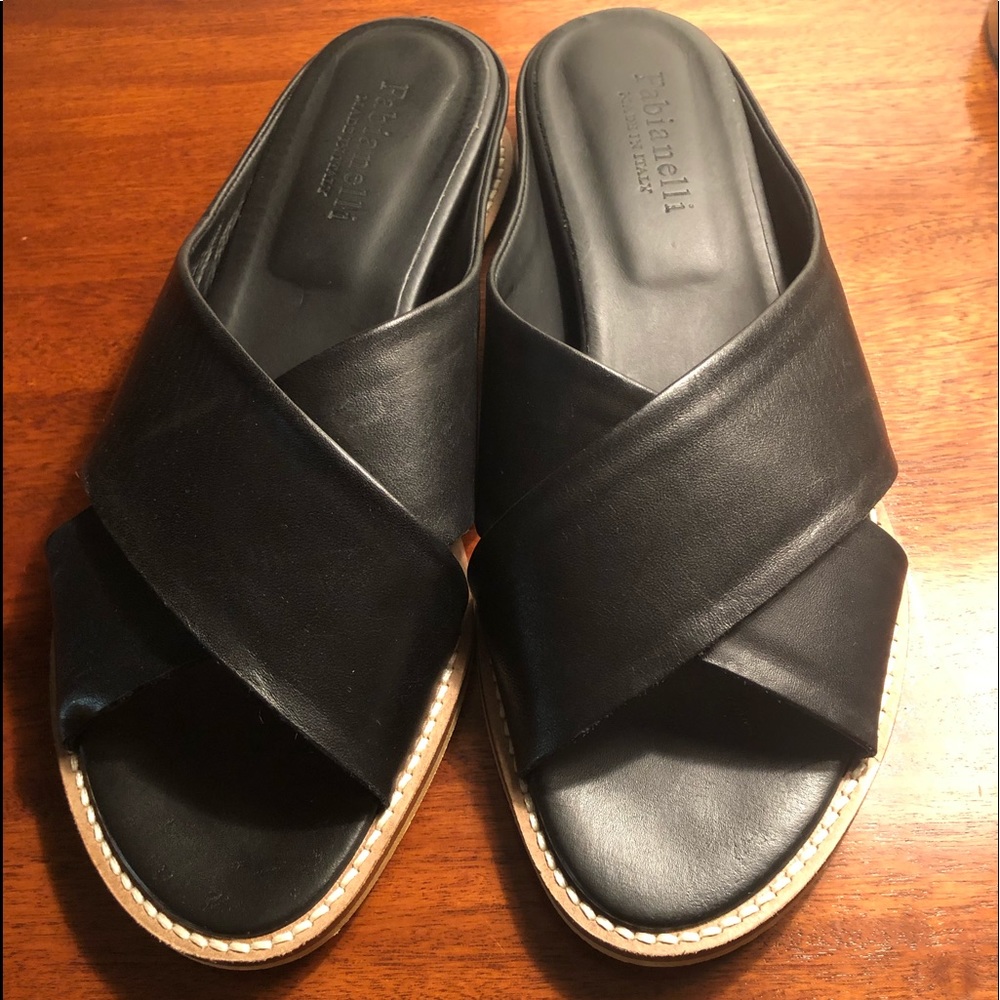 Fabianelli black leather slide sandals